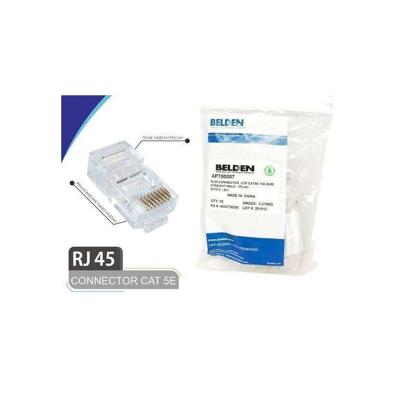 Jack RJ45 Cat5 Belden (Isi 50 PCS) Jack RJ45 Cat5 Belden (Isi 50 PCS)