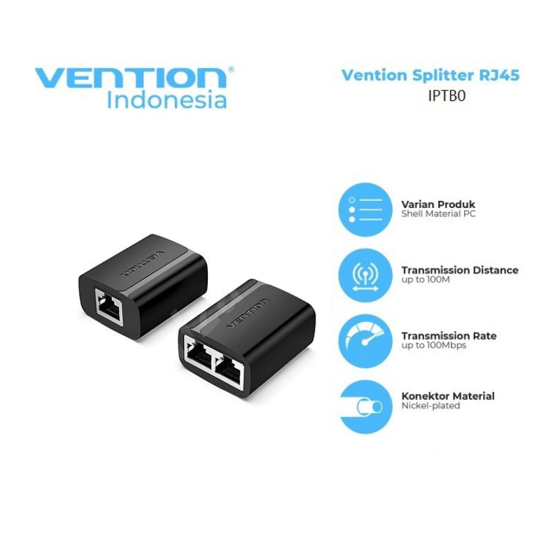 Vention RJ45 Splitter Adapter Black - IPTB0 Vention RJ45 Splitter Adapter Black - IPTB0