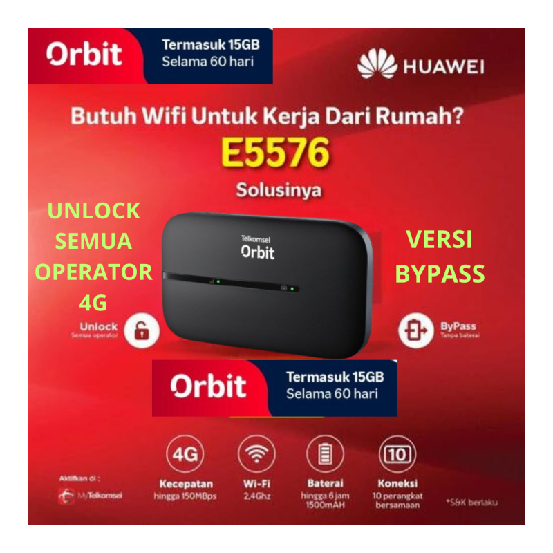 Modem Mifi Orbit H1 Huawei E5576 Portabel 4G Modem Mifi Orbit H1 Huawei E5576 Portabel 4G